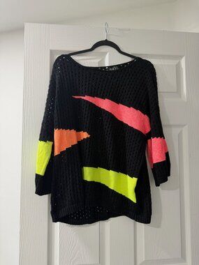 Angel Neon Stripe Open Knit Sweater Size XL